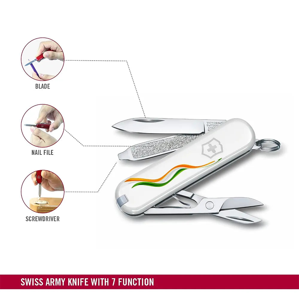 Victorinox Classic SD White 58mm 7 Functions - White with Tri-Colour