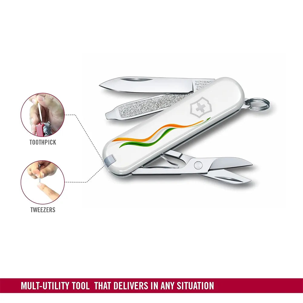 Victorinox Classic SD White 58mm 7 Functions - White with Tri-Colour