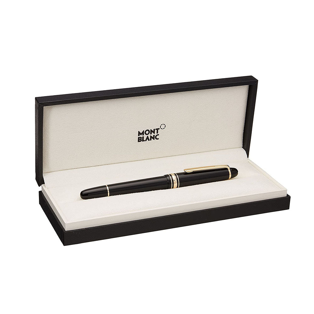 Montblanc Meisterstück Classique Black Resin Gold-Coated Trim Fountain Pen – 14Kt Gold Rhodium-Coated Broad Nib