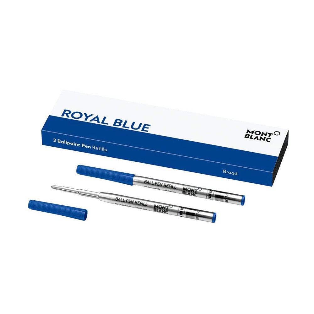 Montblanc 2N Ballpoint Pen Refills (B) – Royal Blue Montblanc Ballpoint Pen refills, Royal Blue. Suitable for all Montblanc Ballpoint Pens, except Meisterstück Hommage à W.A. Mozart. - Packaging unit = 2 Refills - Refill type = Broad Ident. number: 128215 Refill type: Ballpoint Pen Size: B = Broad Color: Royal Blue Packing unit: 2 refills Made in Germany