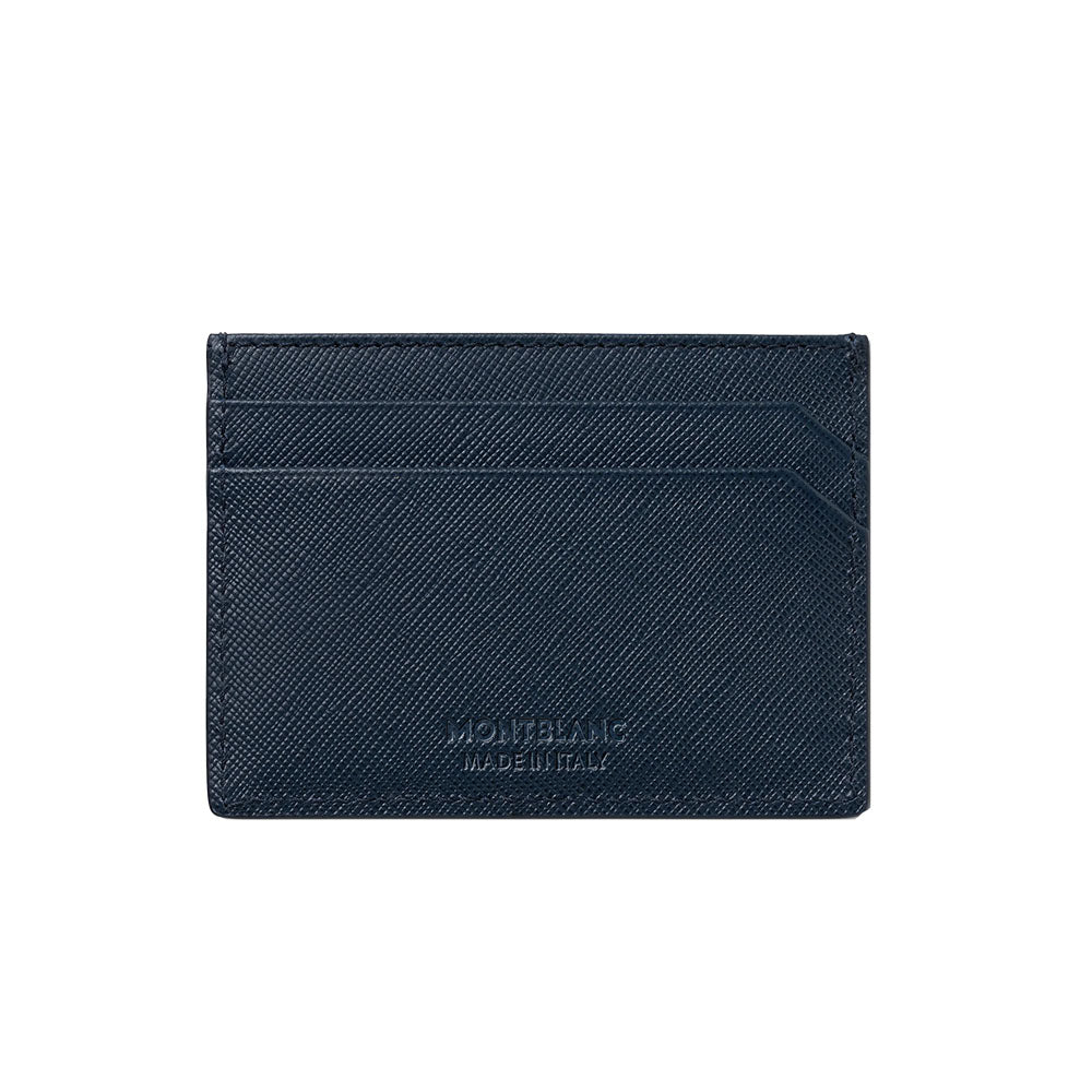 The Montblanc Sartorial Collection speaks the language of modern elegance. Made from Saffiano leather print, this small yet functional credit card pocket features 5 credit card slots to carry the essentials in a jacket or trousers pocket. Material : Calf-skin leather Leather : Full-grain calfskin, chrome-tanned, dyed through, with saffiano print Color : Blue Lining : Cotton and polyamid lining Dimensions : 100x10x75 mm Country of Origin : Italy