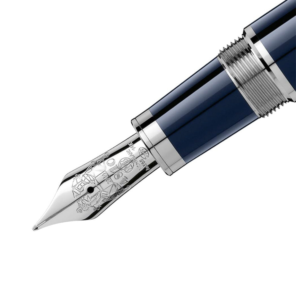 Montblanc Great Characters John F. Kennedy Blue Resin Special Edition Fountain Pen - 14Kt Gold Rhodium Medium Nib