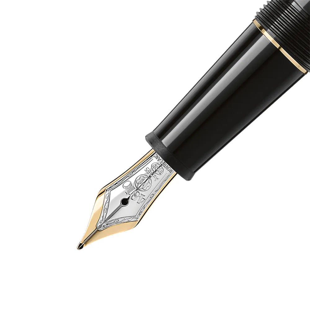 Montblanc Meisterstück Classique Black Resin Gold-Coated Trim Fountain Pen – 14Kt Gold Rhodium-Coated Nib