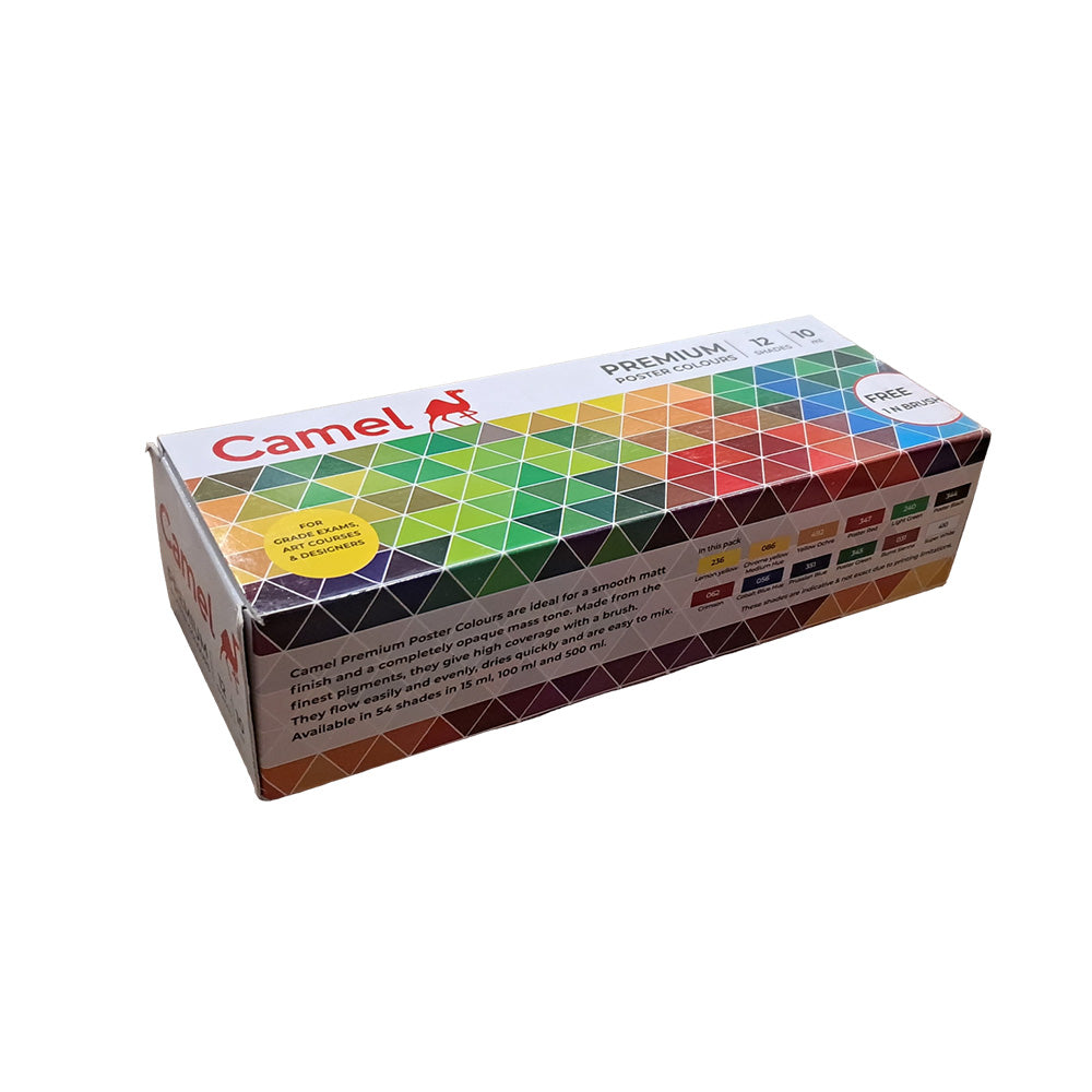 Kokuyo-Camlin Camel Premium Poster Colours 10ml with Brush - 12 Shades