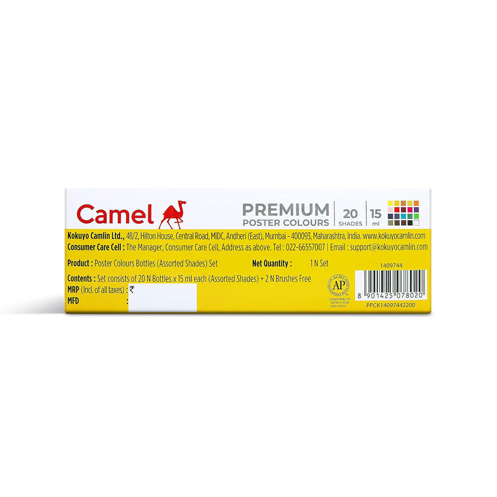 Kokuyo-Camlin Camel Premium Poster Colours 15ml with Brushes - 20 Shades