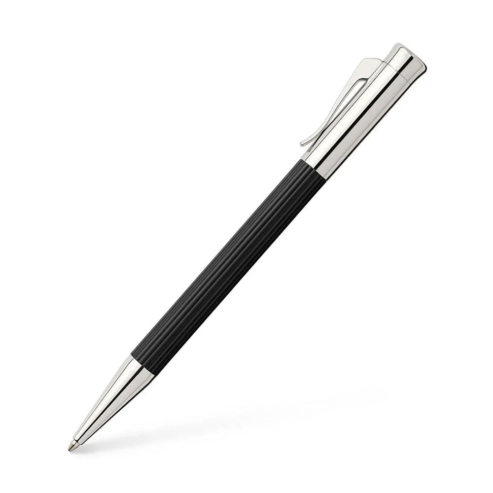 Ballpoint pen Tamitio Black Our series „Tamitio“ shows how the culture of writing can be enriched with extraordinary nuances. Each of the slender writing implements is the expression of pure elegance and therefore both, eye-catcher and stylish accessory, together. Matt lacquered metal barrel, finely fluted, Black Chrome-plated, highly polished metal parts Solid, spring-loaded Clip Black, large capacity refill in international standard size Line width B Document-proof Elegant gift box included
