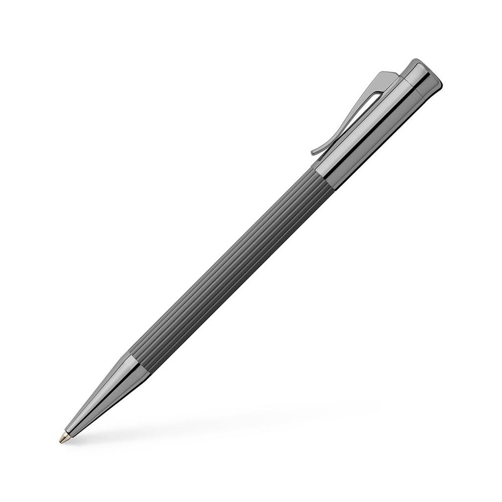 Ballpoint pen Tamitio Stone Grey Our series „Tamitio“ shows how the culture of writing can be enriched with extraordinary nuances. Each of the slender writing implements is the expression of pure elegance and therefore both, eye-catcher and stylish accessory, together. Matt lacquered metal barrel, finely fluted, Stone Grey Chrome-plated, ruthenium-coated metal parts Solid, spring-loaded Clip Black, large capacity refill in international standard size Line width B Document- proof Elegant gift box included