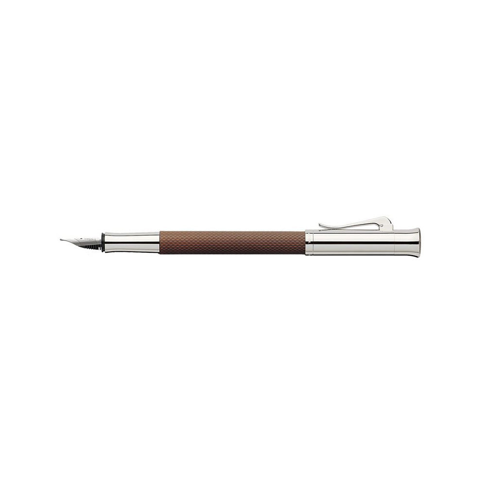 Graf von Faber-Castell Guilloche Cognac Brown Fountain Pen – 18Kt Gold Rhodium-Plated Medium Nib