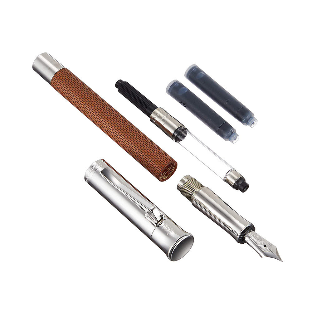 Graf von Faber-Castell Guilloche Cognac Brown Fountain Pen – 18Kt Gold Rhodium-Plated Medium Nib