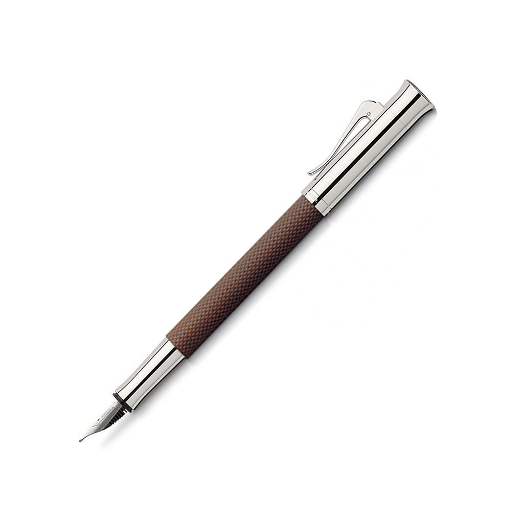 Graf von Faber-Castell Guilloche Cognac Brown Fountain Pen – 18Kt Gold Rhodium-Plated Medium Nib