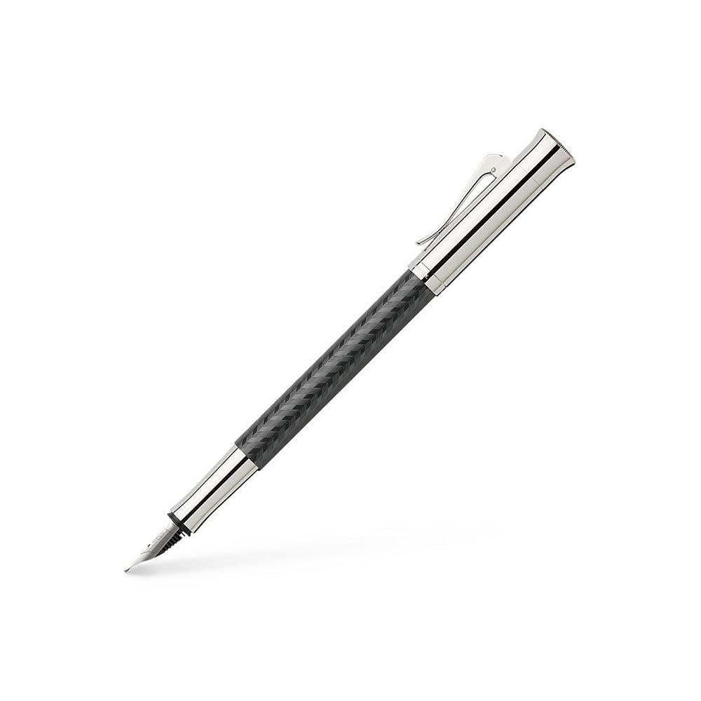 Graf von Faber-Castell Guilloche Black Chevron Fountain Pen – 18Kt Gold Rhodium-Plated Medium Nib
