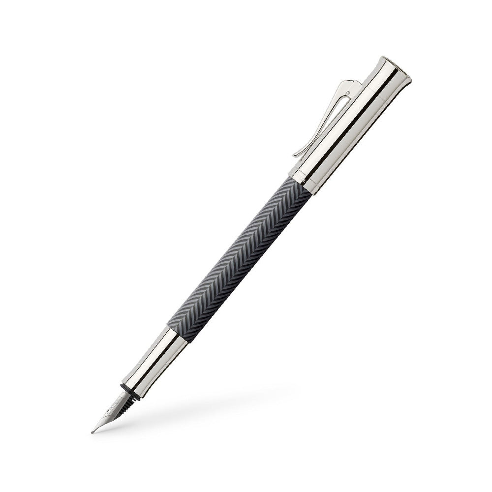 Graf von Faber-Castell Guilloche Cisele Anthrazit Black Resin Fountain Pen – 18Kt Gold Rhodium-Plated Medium Nib