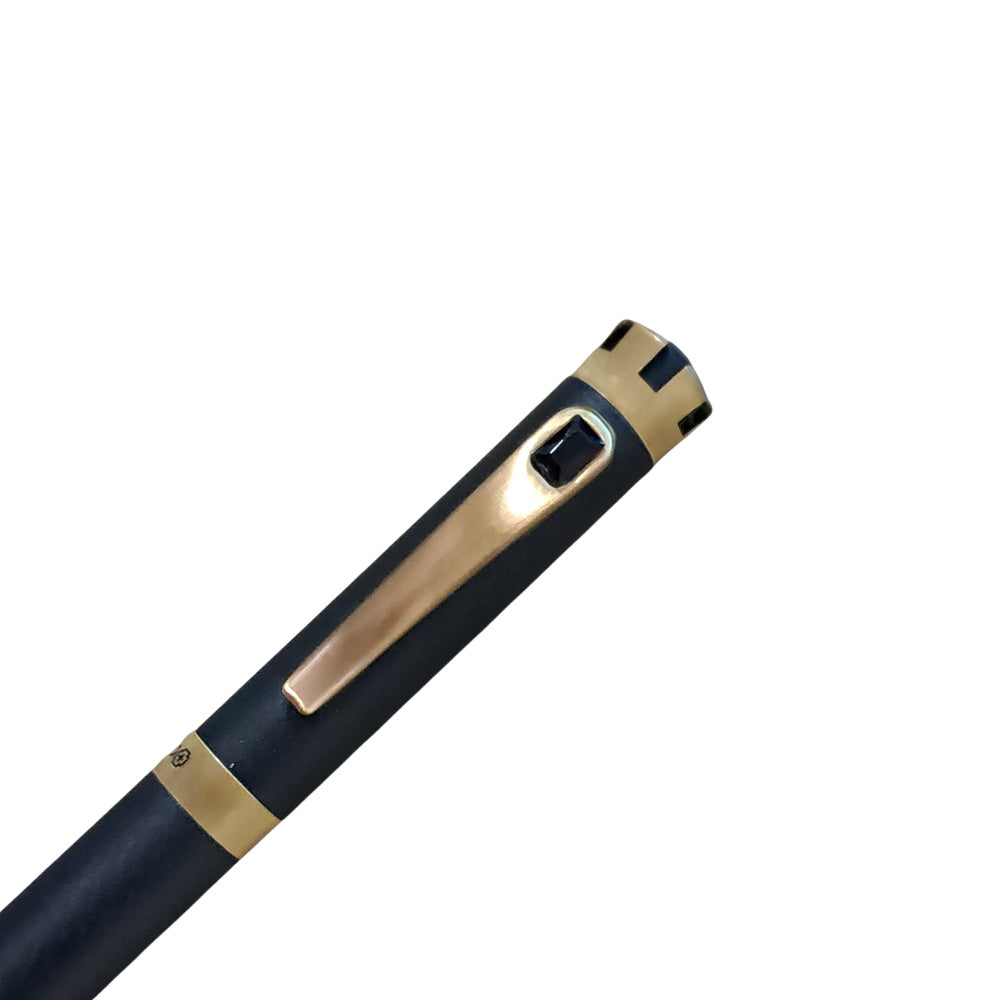 Swissbrand 2510 Matte Black with Black Gem Embedded Gold Trim Ballpoint Pen