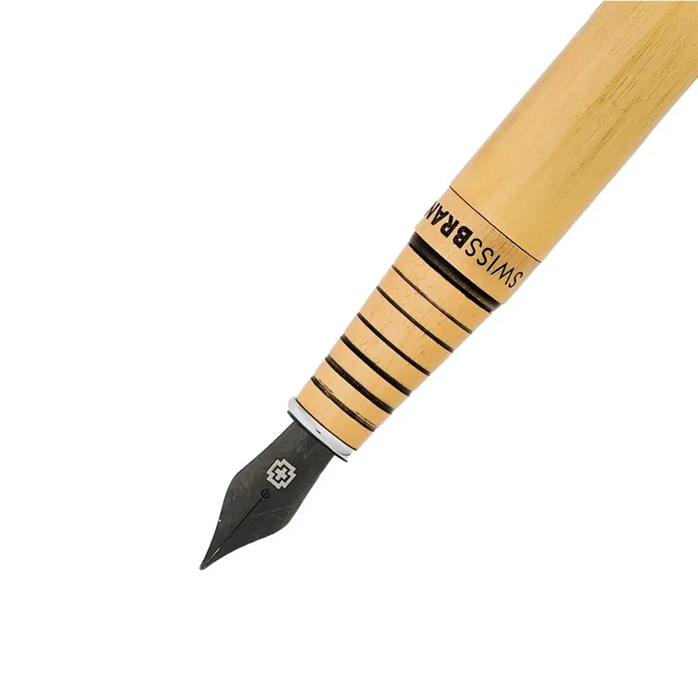 Swissbrand 2512 Matte Gold Lacquer with Black Gem-Embedded Gold Trim Fountain Pen - Stainless Steel Nib