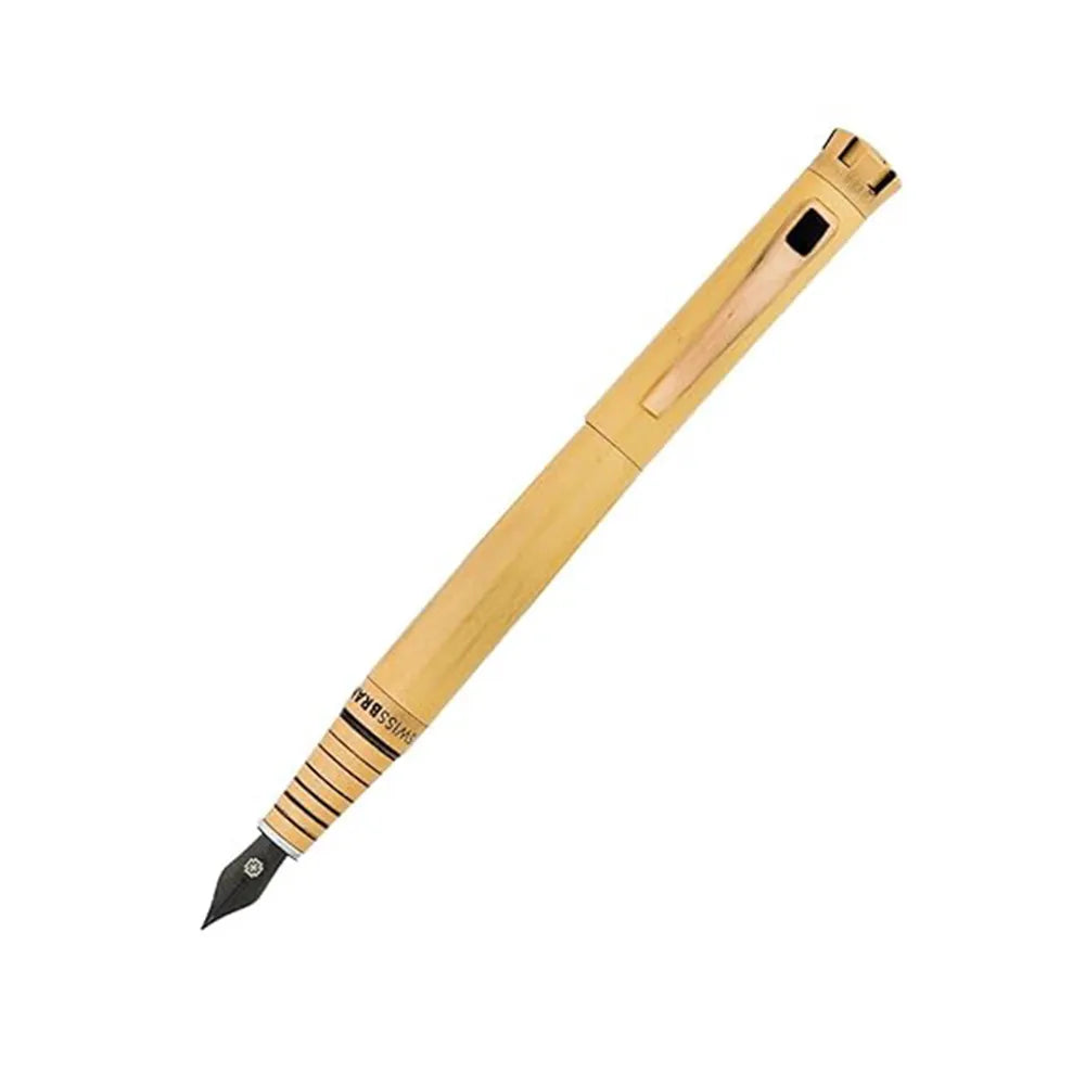 Swissbrand 2512 Matte Gold Lacquer with Black Gem-Embedded Gold Trim Fountain Pen - Stainless Steel Nib