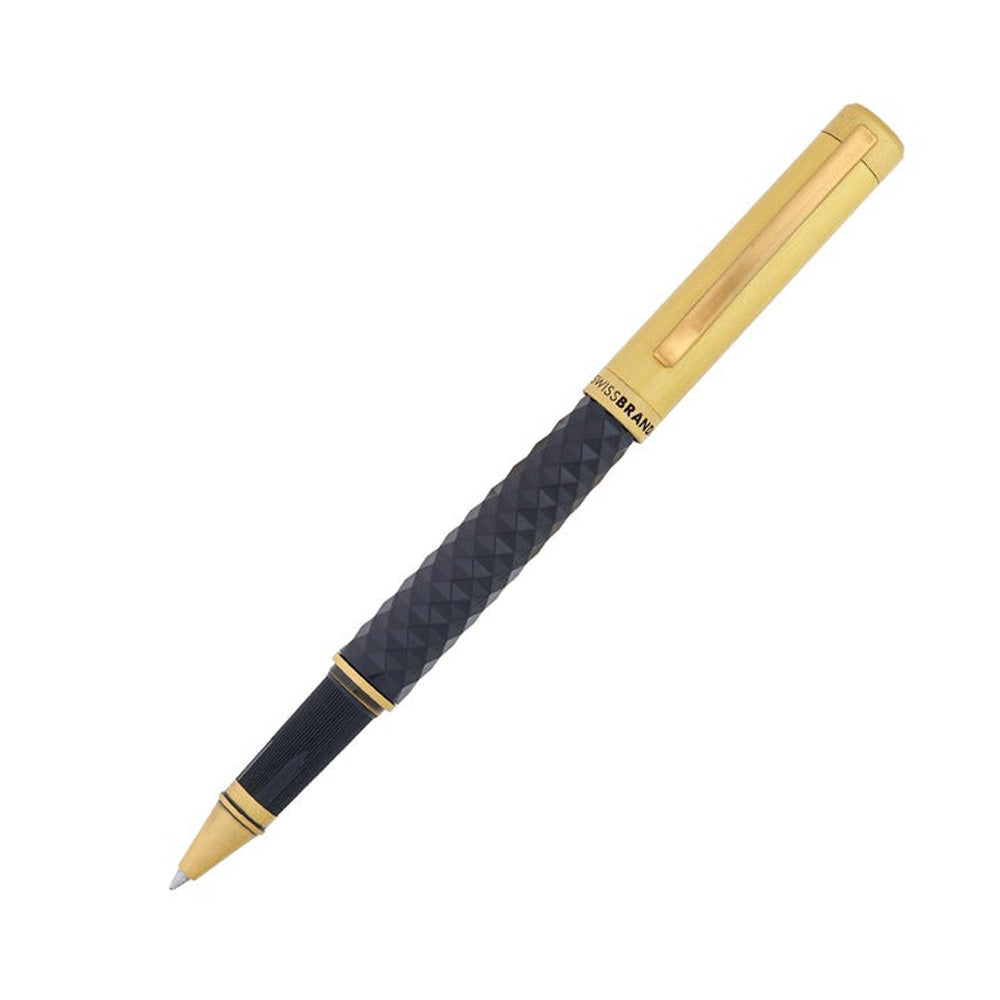 Swissbrand 2513 Black Composite Diamond-shape Lacquer with Gold Trim Rollerball Pen
