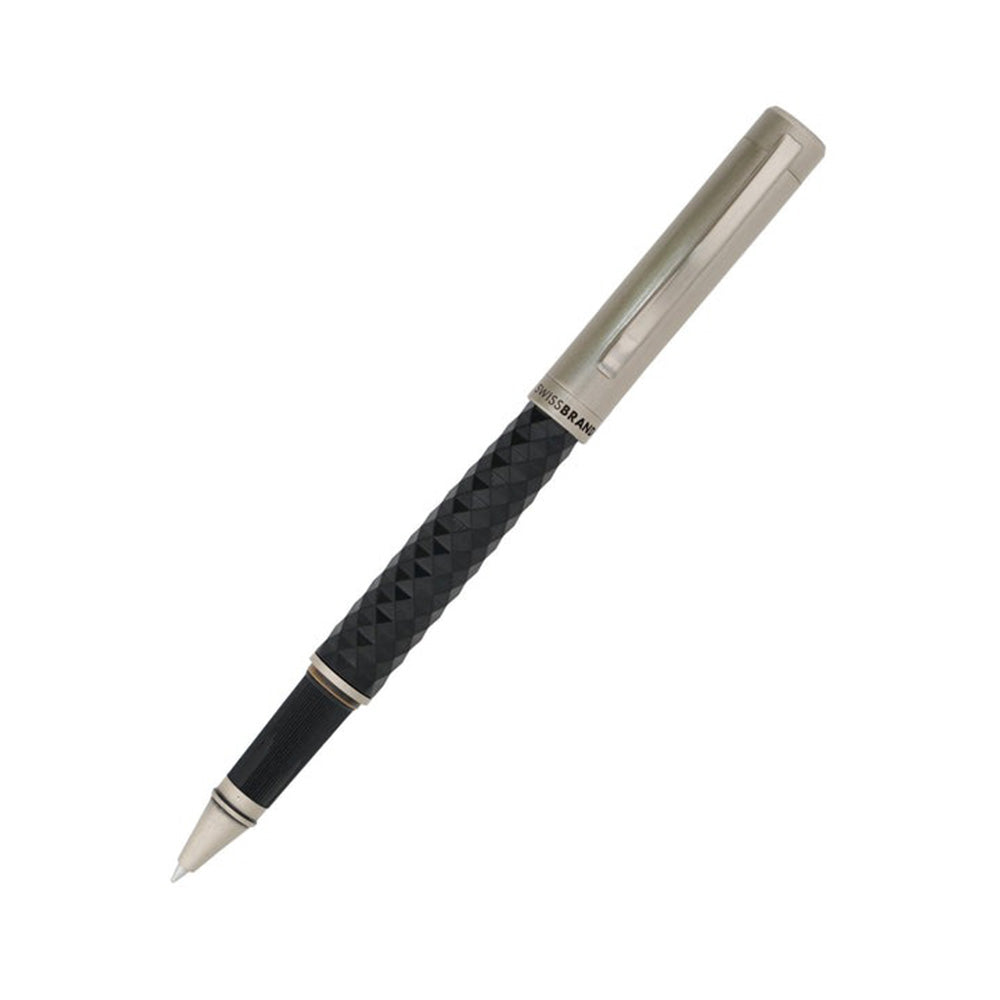 Swissbrand 2514 Black Composite Diamond-shape Lacquer with Chrome Trim Rollerball Pen
