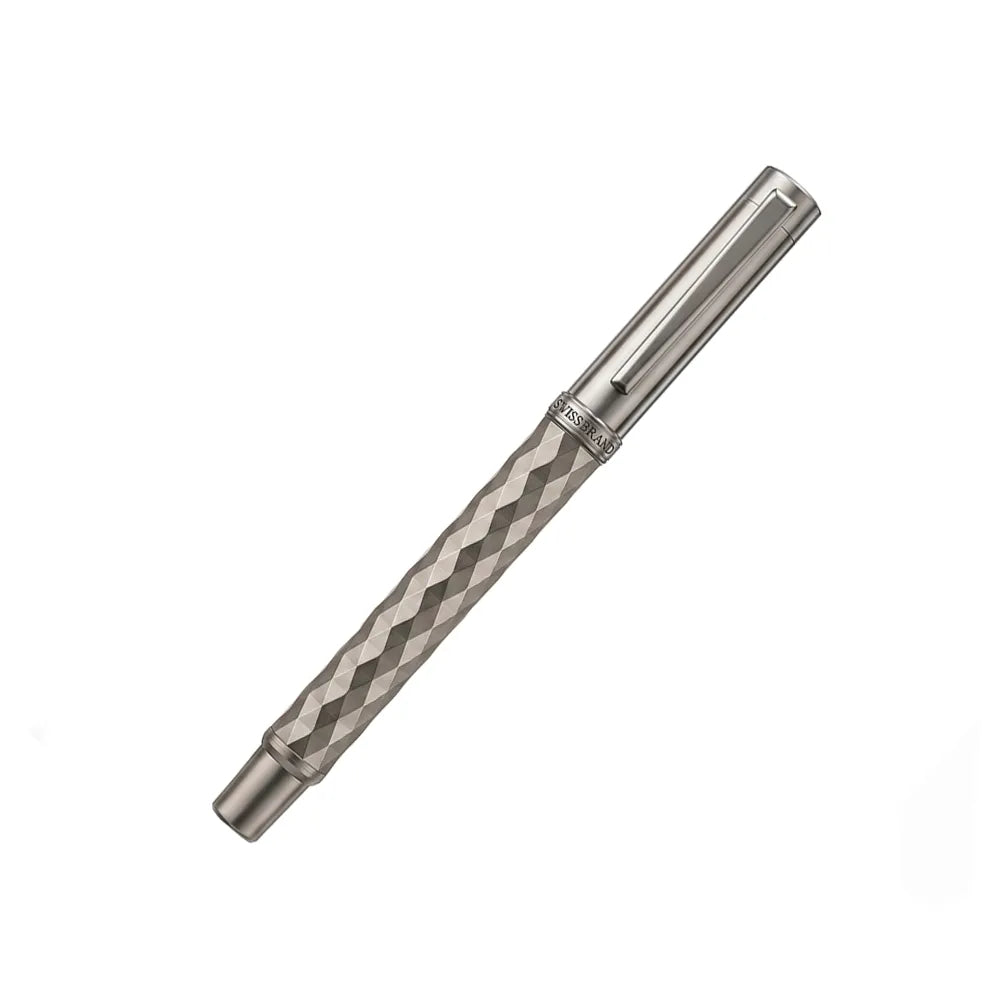 Swissbrand 2552 Ashler Crest Gunmetal Finish & Diamond Pattern GMT Fountain Pen - Medium Nib