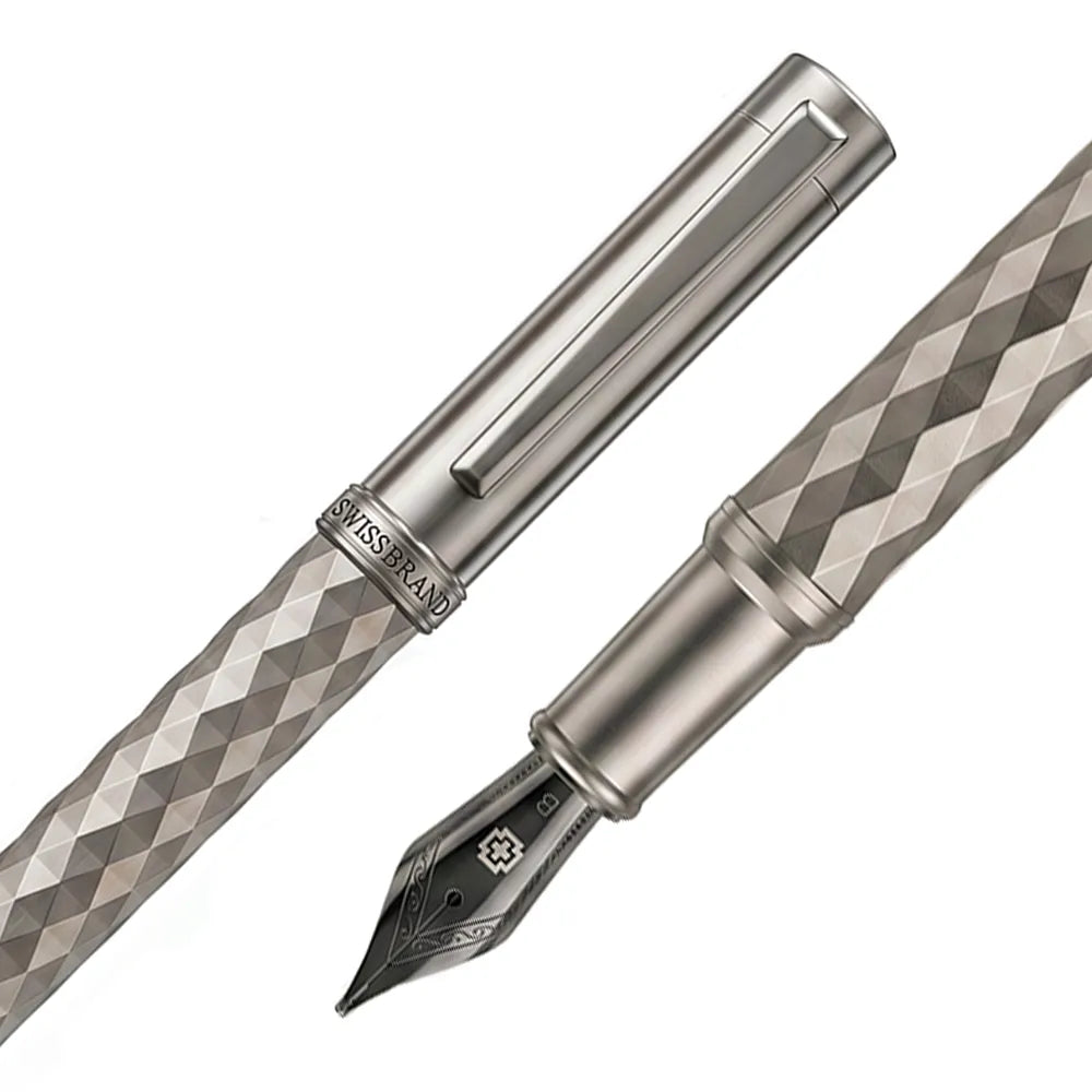 Swissbrand 2552 Ashler Crest Gunmetal Finish & Diamond Pattern GMT Fountain Pen - Medium Nib