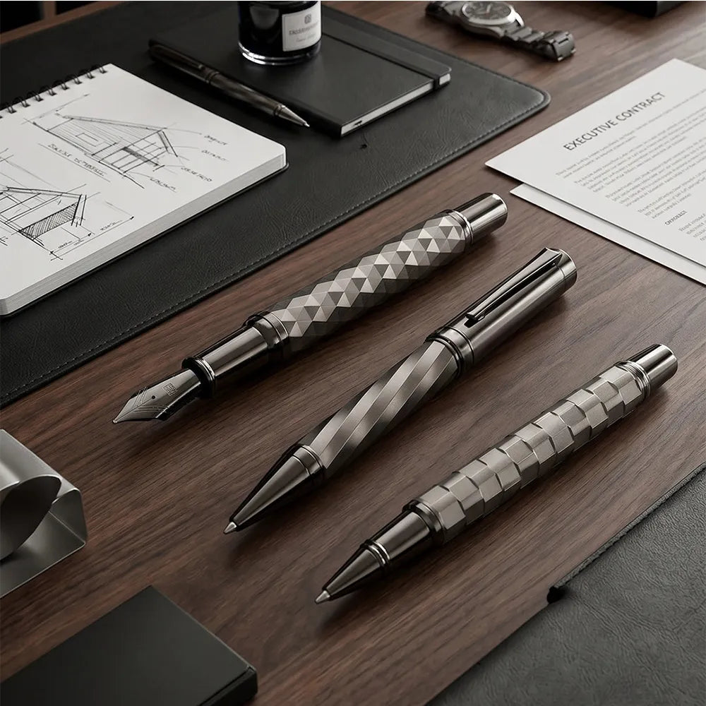 Swissbrand 2552 Ashler Crest Gunmetal Finish & Diamond Pattern GMT Rollerball Pen