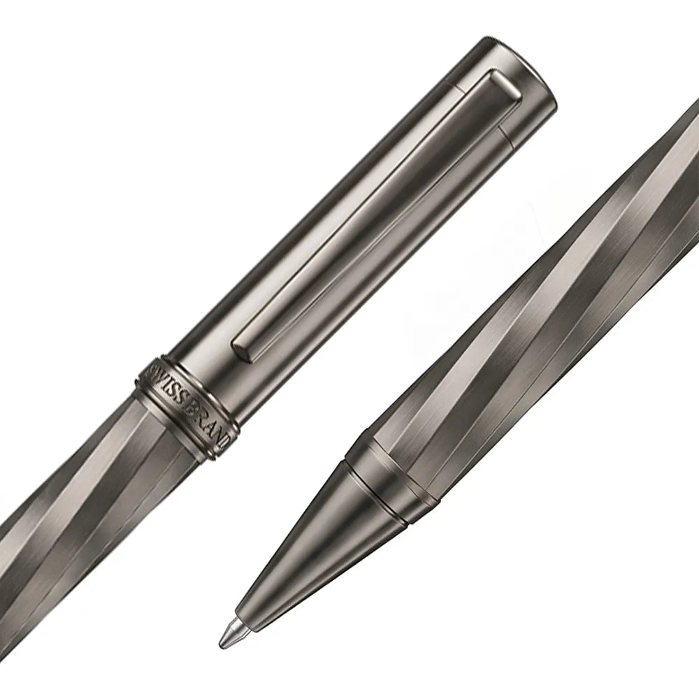 Swissbrand 2553 Ashler Arc Smoky Gunmetal Finish & Spiral Pattern GMT Ballpoint Pen