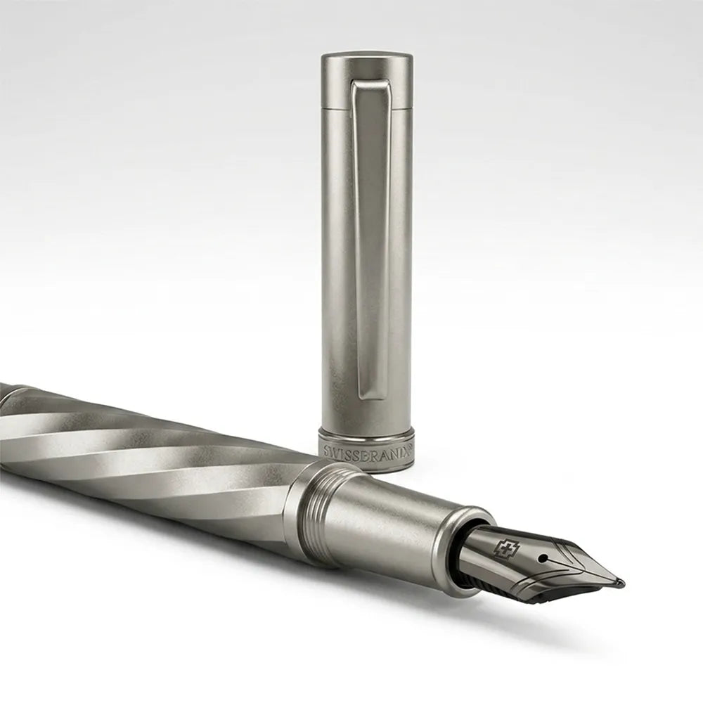 Swissbrand 2553 Ashler Arc Smoky Gunmetal Finish & Spiral Pattern GMT Fountain Pen - Medium Nib