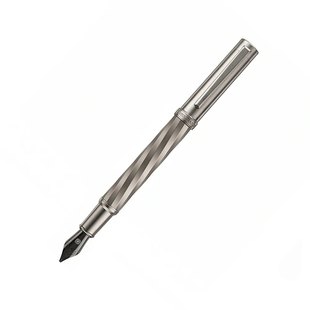 Swissbrand 2553 Ashler Arc Smoky Gunmetal Finish & Spiral Pattern GMT Fountain Pen - Medium Nib
