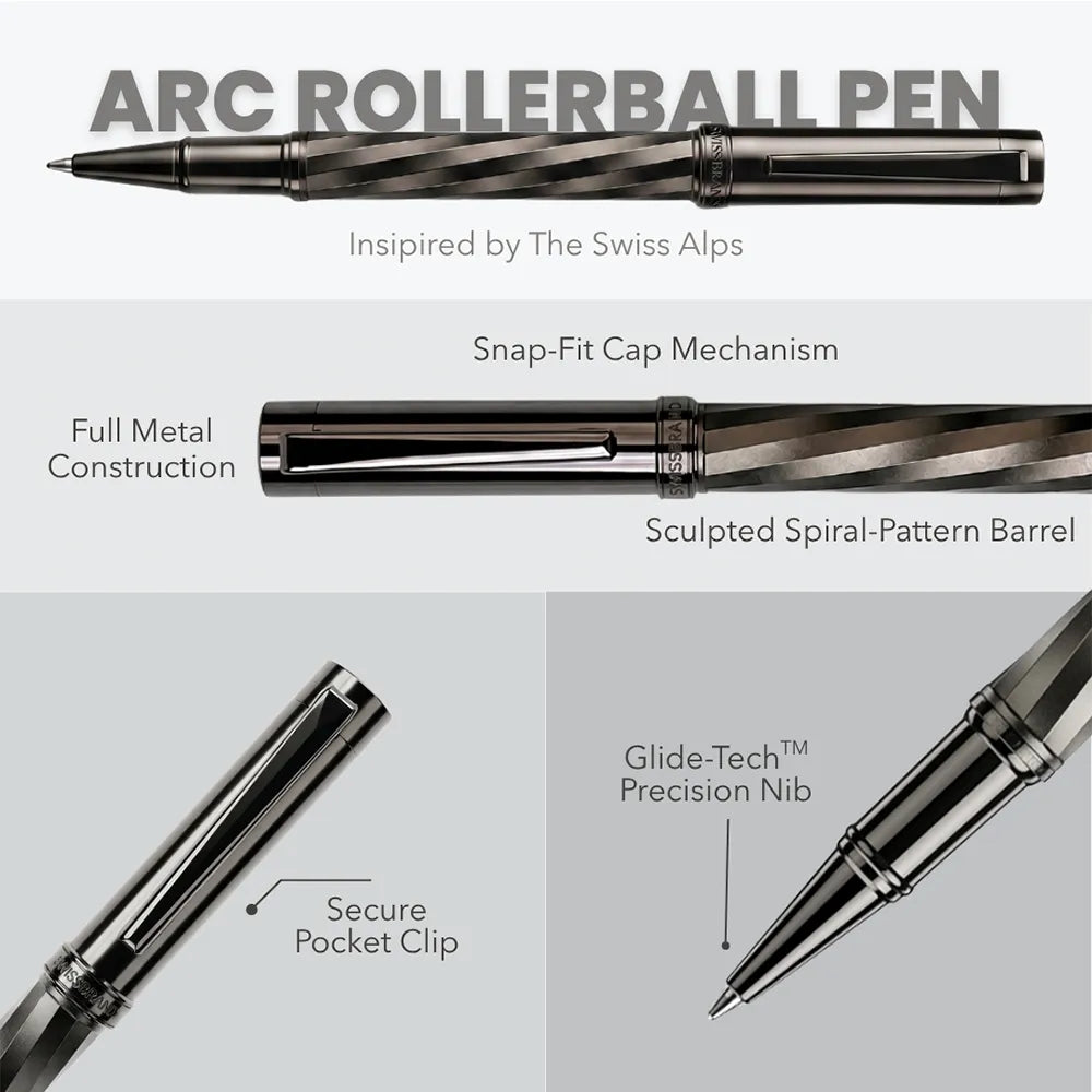 Swissbrand 2553 Ashler Arc Smoky Gunmetal Finish & Spiral Pattern GMT Rollerball Pen