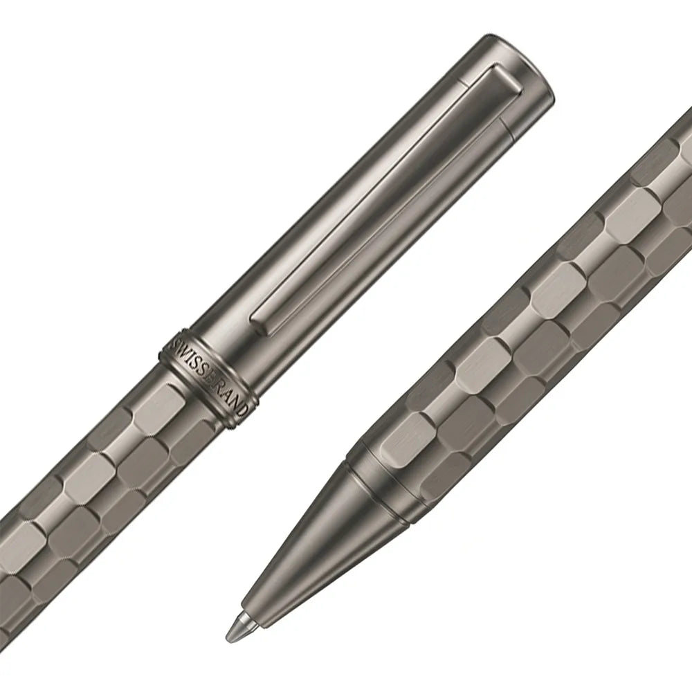 Swissbrand 2554 Ashler Tessera Gunmetal Finish & Square-Grid Pattern GMT Ballpoint Pen