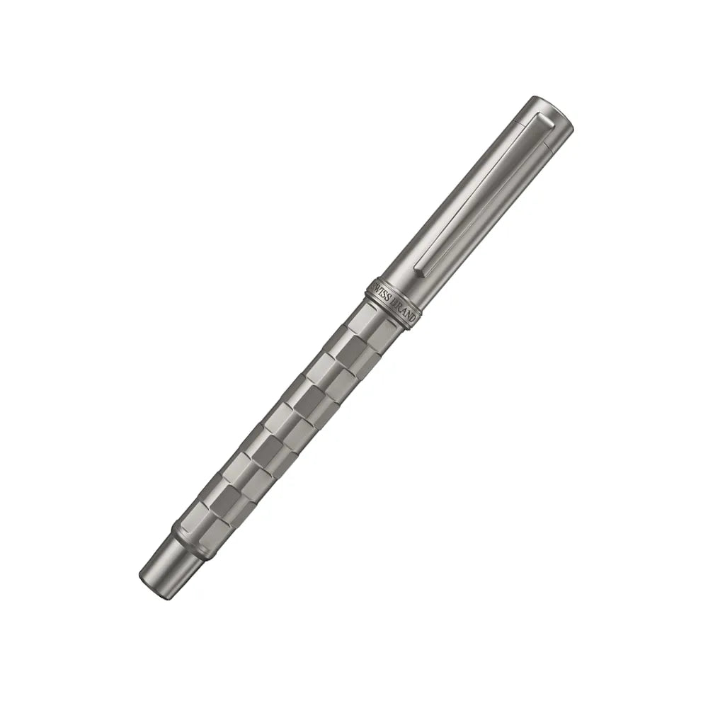 Swissbrand 2554 Ashler Tessera Gunmetal Finish & Square-Grid Pattern GMT Fountain Pen - Medium Nib