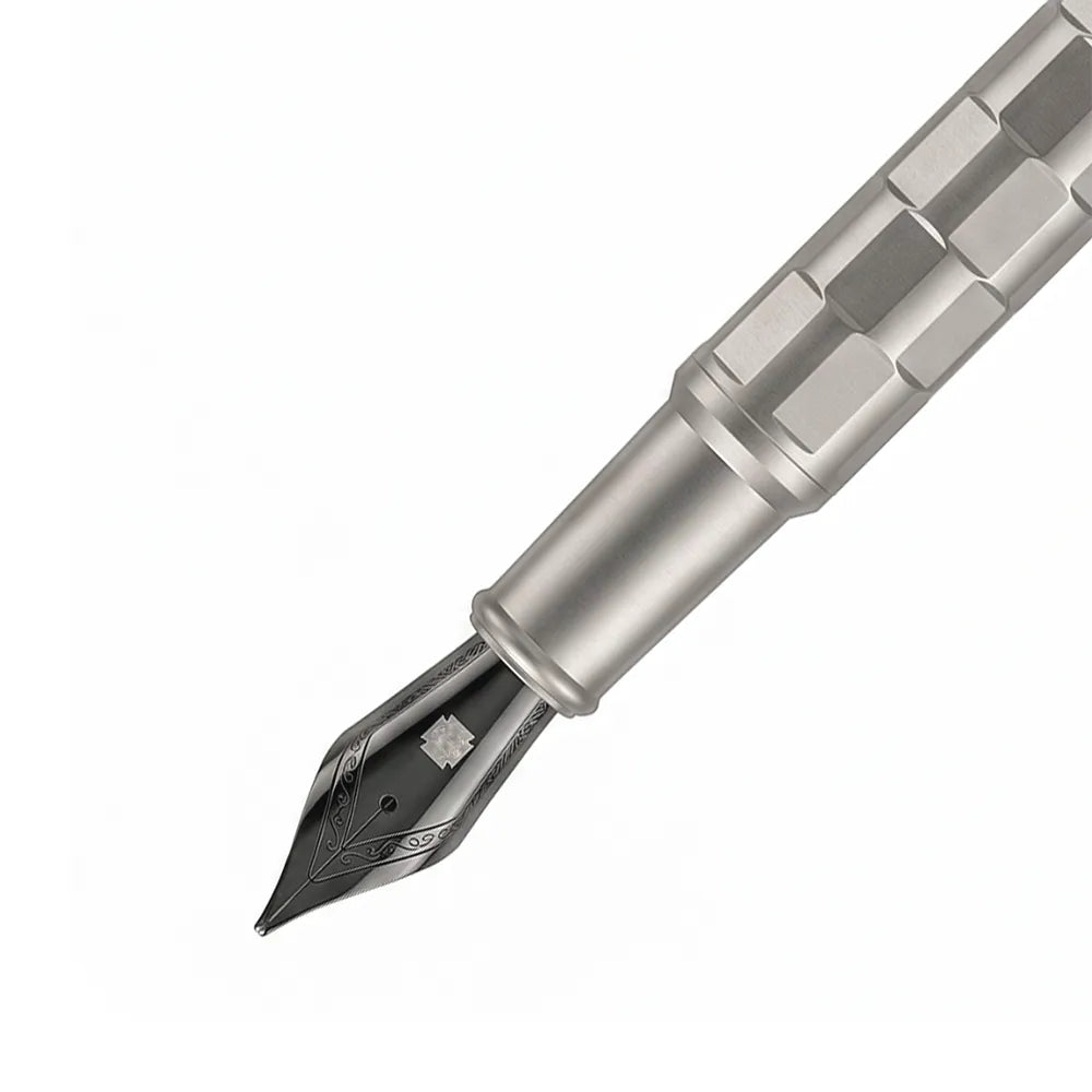 Swissbrand 2554 Ashler Tessera Gunmetal Finish & Square-Grid Pattern GMT Fountain Pen - Medium Nib