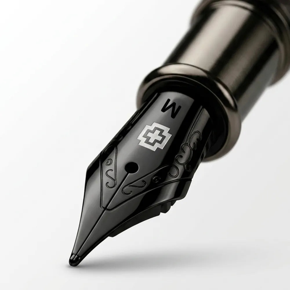 Swissbrand 2554 Ashler Tessera Gunmetal Finish & Square-Grid Pattern GMT Fountain Pen - Medium Nib