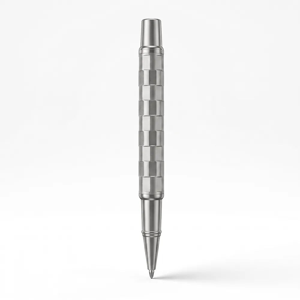 Swissbrand 2554 Ashler Tessera Gunmetal Finish & Square-Grid Pattern GMT Rollerball Pen