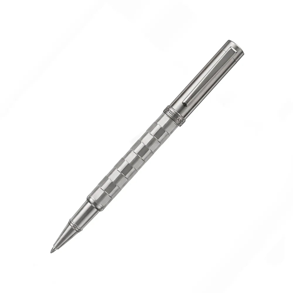 Swissbrand 2554 Ashler Tessera Gunmetal Finish & Square-Grid Pattern GMT Rollerball Pen
