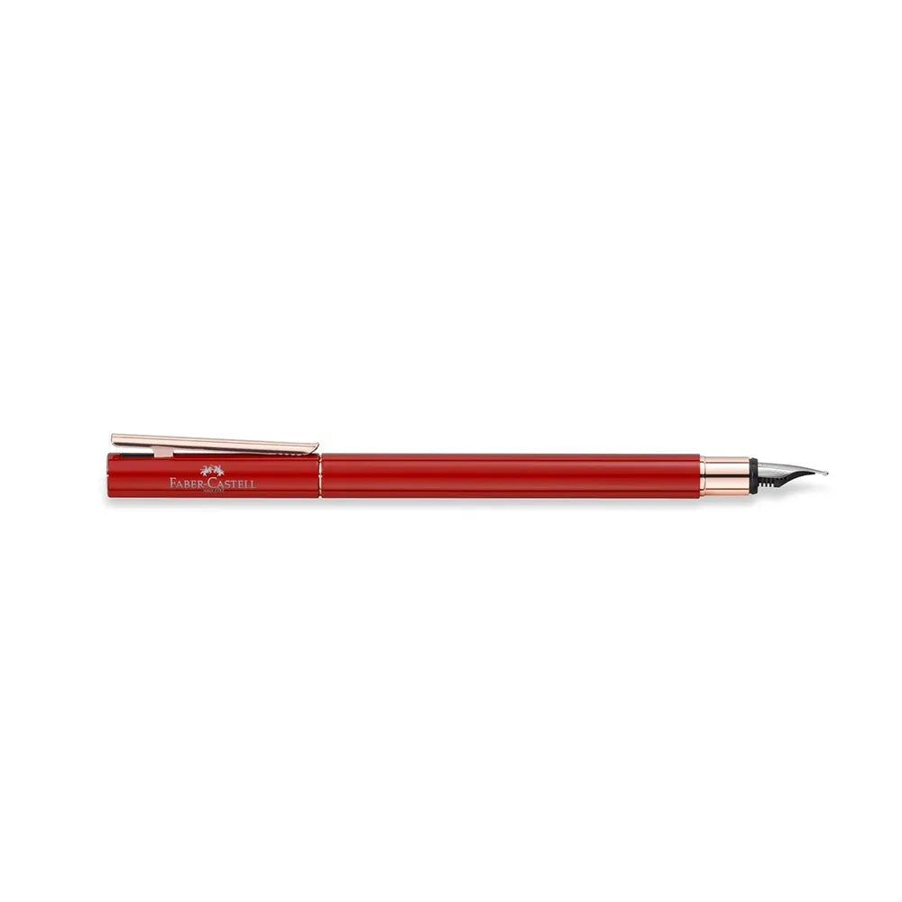 Faber-Castell Neo Slim Oriental Shiny Red with Rose Gold Trim Fountain Pen - Stainless Steel Nib