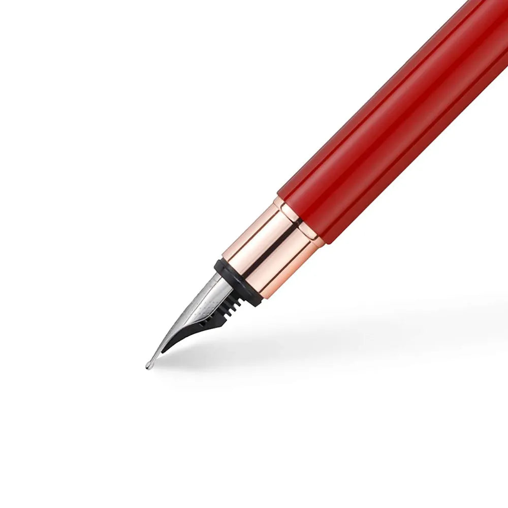 Faber-Castell Neo Slim Oriental Shiny Red with Rose Gold Trim Fountain Pen - Stainless Steel Nib