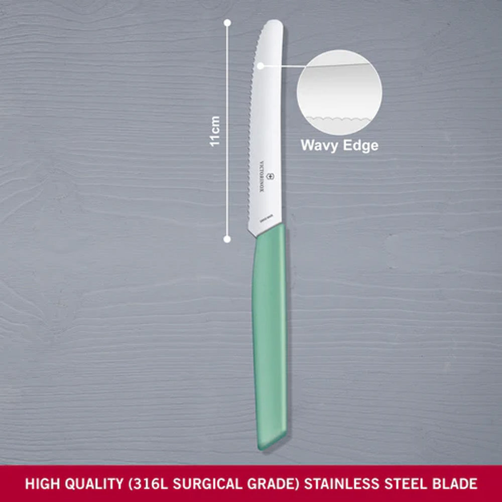 Victorinox Swiss Modern Tomato & Table Knife Wavy Edge 11cm - Mint Green
