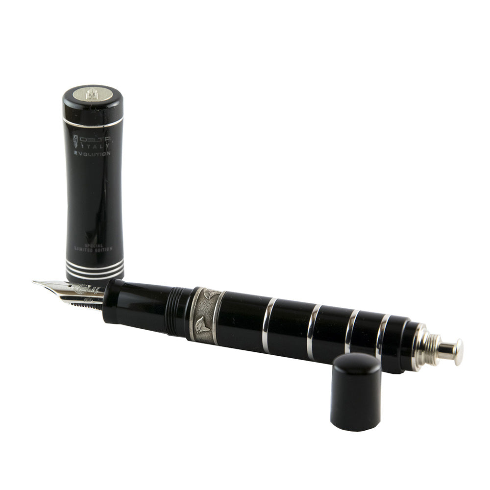 Delta Evolution Darwin Limited Edition Black Resin with Sterling Silver Trim Fountain Pen - 18Kt Broad Nib