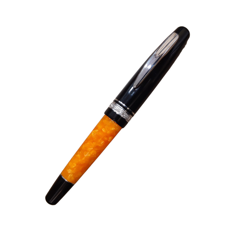 Delta Dolcevita Zen Orange-Black Resin with Sterling Silver Trim Fountain Pen – 14Kt Broad Nib