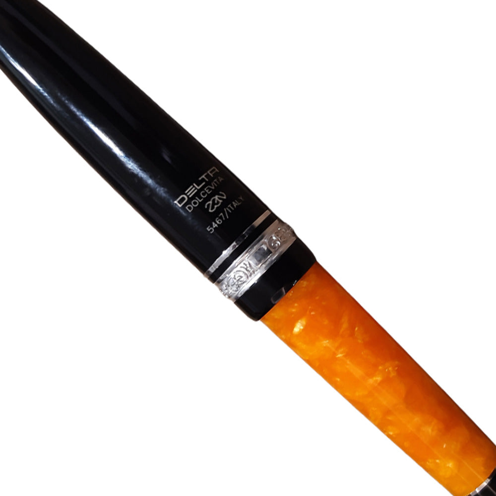 Delta Dolcevita Zen Orange-Black Resin with Sterling Silver Trim Fountain Pen – 14Kt Broad Nib