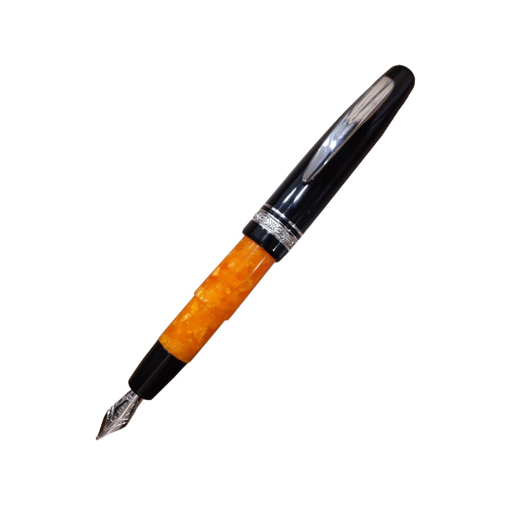 Delta Dolcevita Zen Orange-Black Resin with Sterling Silver Trim Fountain Pen – 14Kt Broad Nib