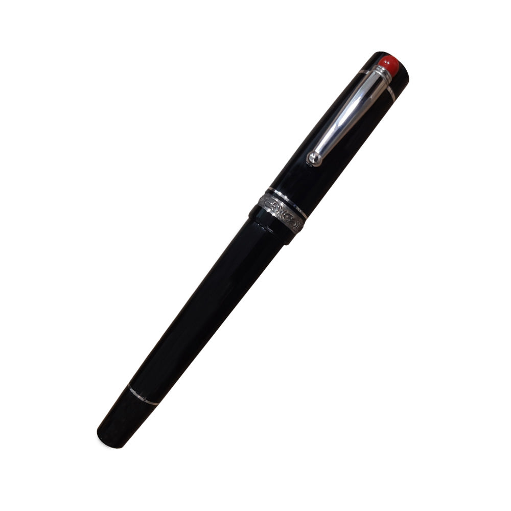 Delta We 17 Black Resin with Sterling Silver Ring & Trim Fountain Pen – 14Kt Gold Medium Nib
