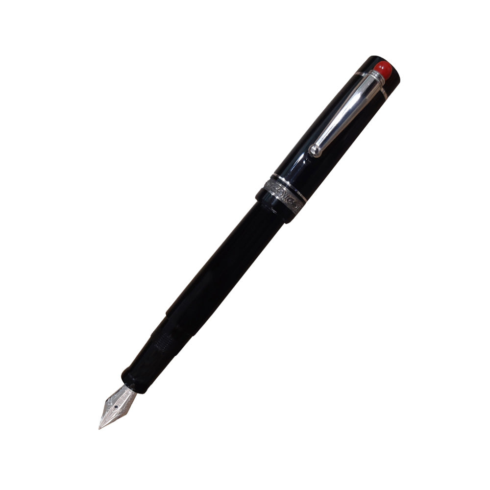 Delta We 17 Black Resin with Sterling Silver Ring & Trim Fountain Pen – 14Kt Gold Medium Nib