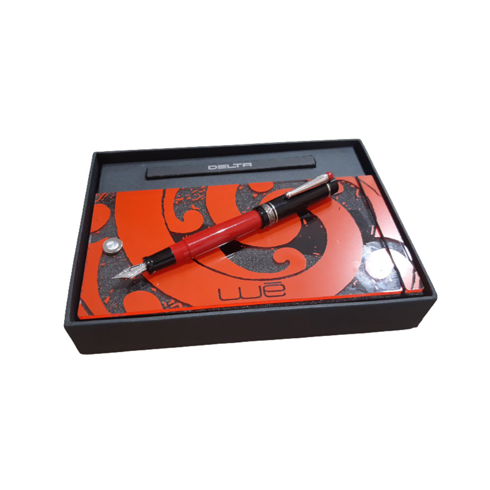 Delta We Smorfia Red-Black Resin with Silver Trim Fountain Pen – 14Kt Gold Medium Nib