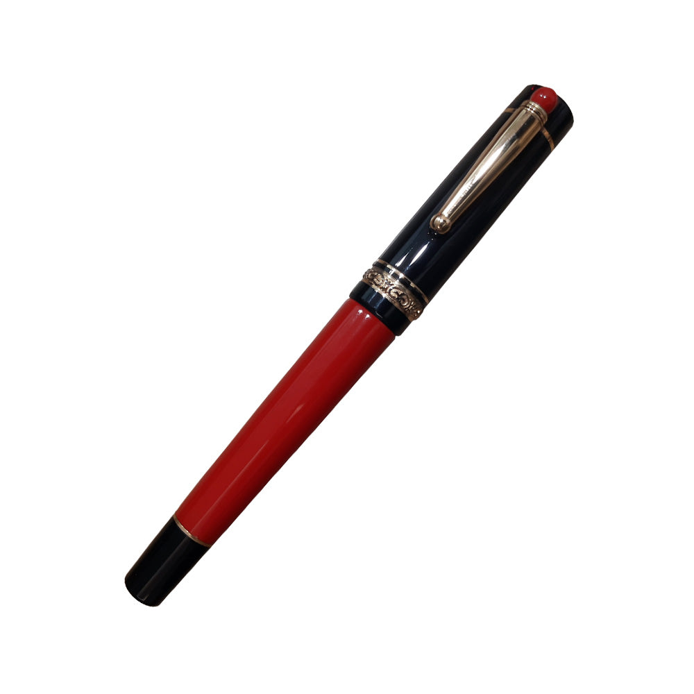 Delta We Smorfia Red-Black Resin with Gold Trim Fountain Pen – 14Kt Gold Medium Nib