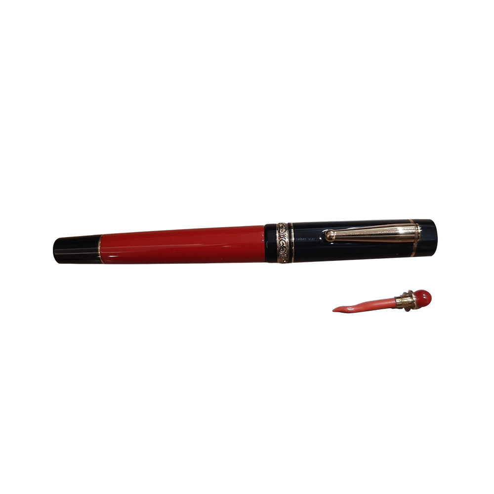 Delta We Smorfia Red-Black Resin with Gold Trim Fountain Pen – 14Kt Gold Medium Nib