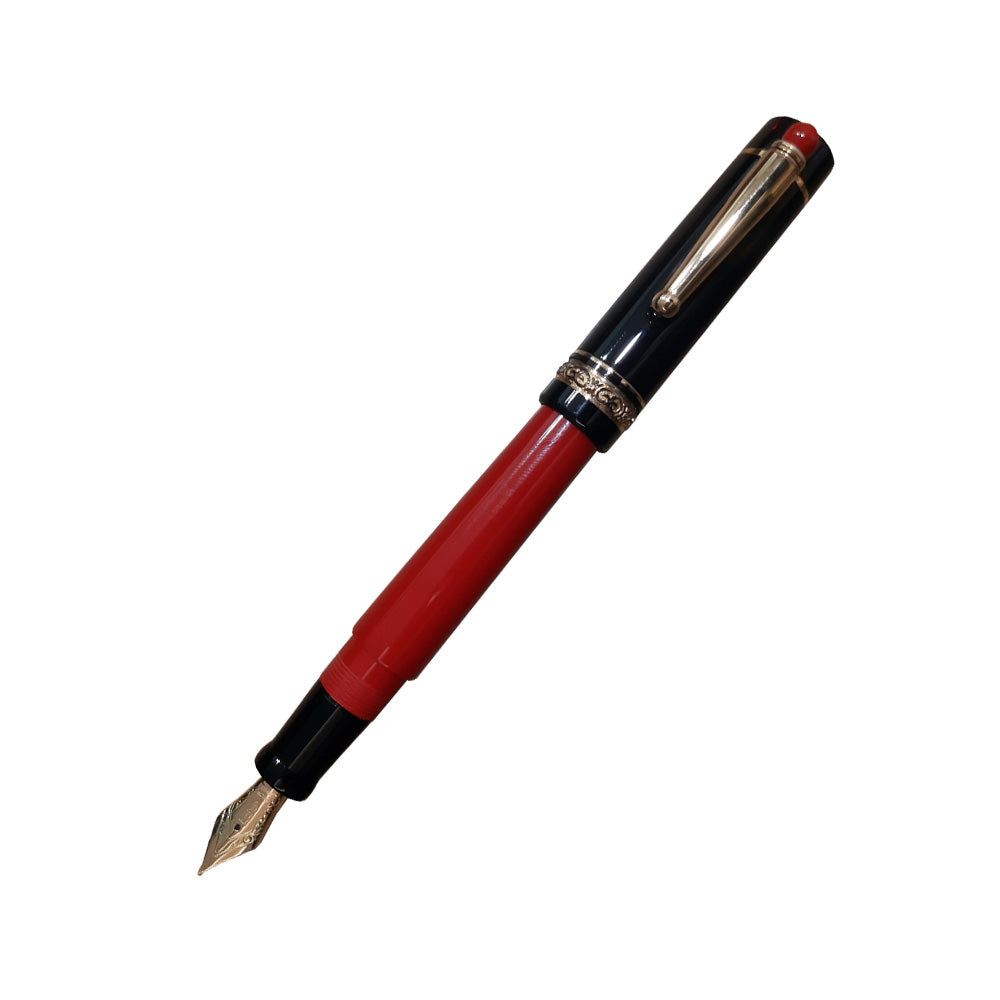 Delta We Smorfia Red-Black Resin with Gold Trim Fountain Pen – 14Kt Gold Medium Nib