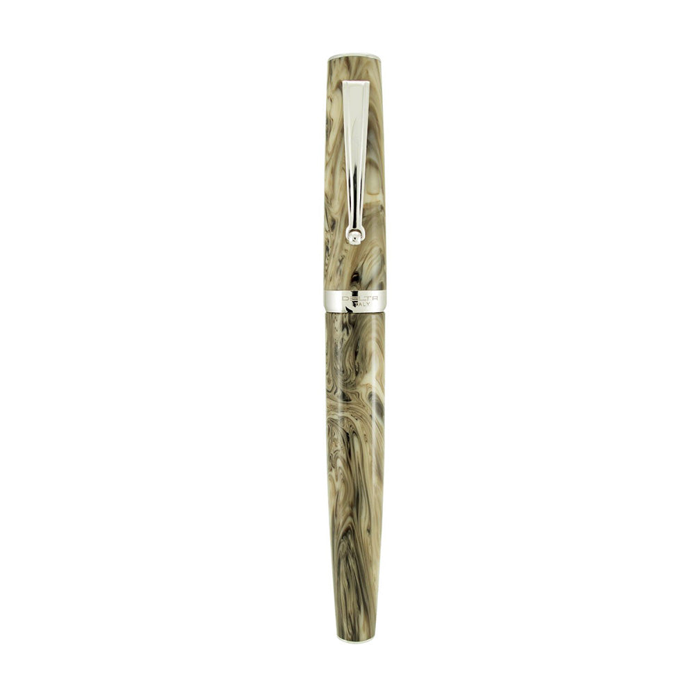Delta Intesa Ivory Marbled Resin with Rhodium Trim Fountain Pen - Stainless Steel Nib