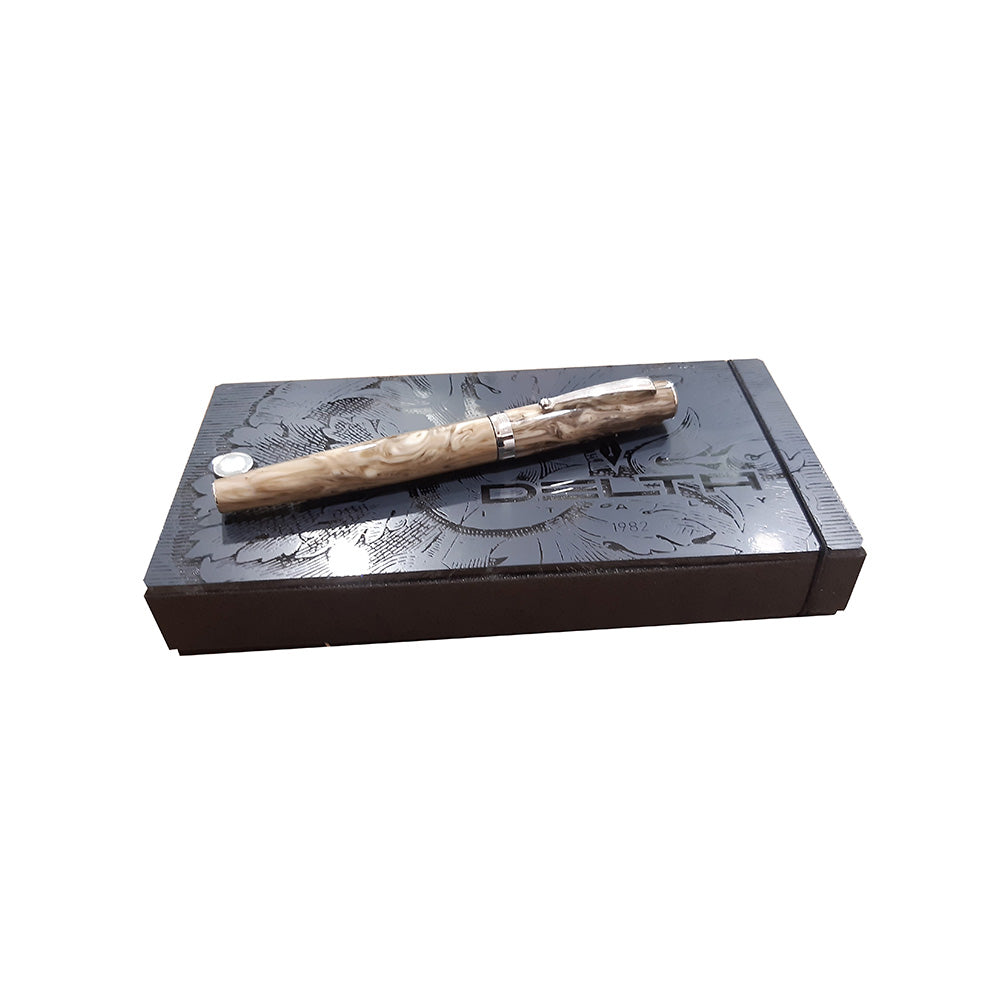 Delta Intesa Ivory Marbled Resin with Rhodium Trim Fountain Pen - Stainless Steel Nib