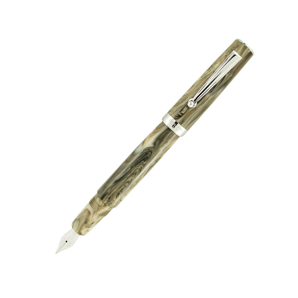 Delta Intesa Ivory Marbled Resin with Rhodium Trim Fountain Pen - Stainless Steel Nib